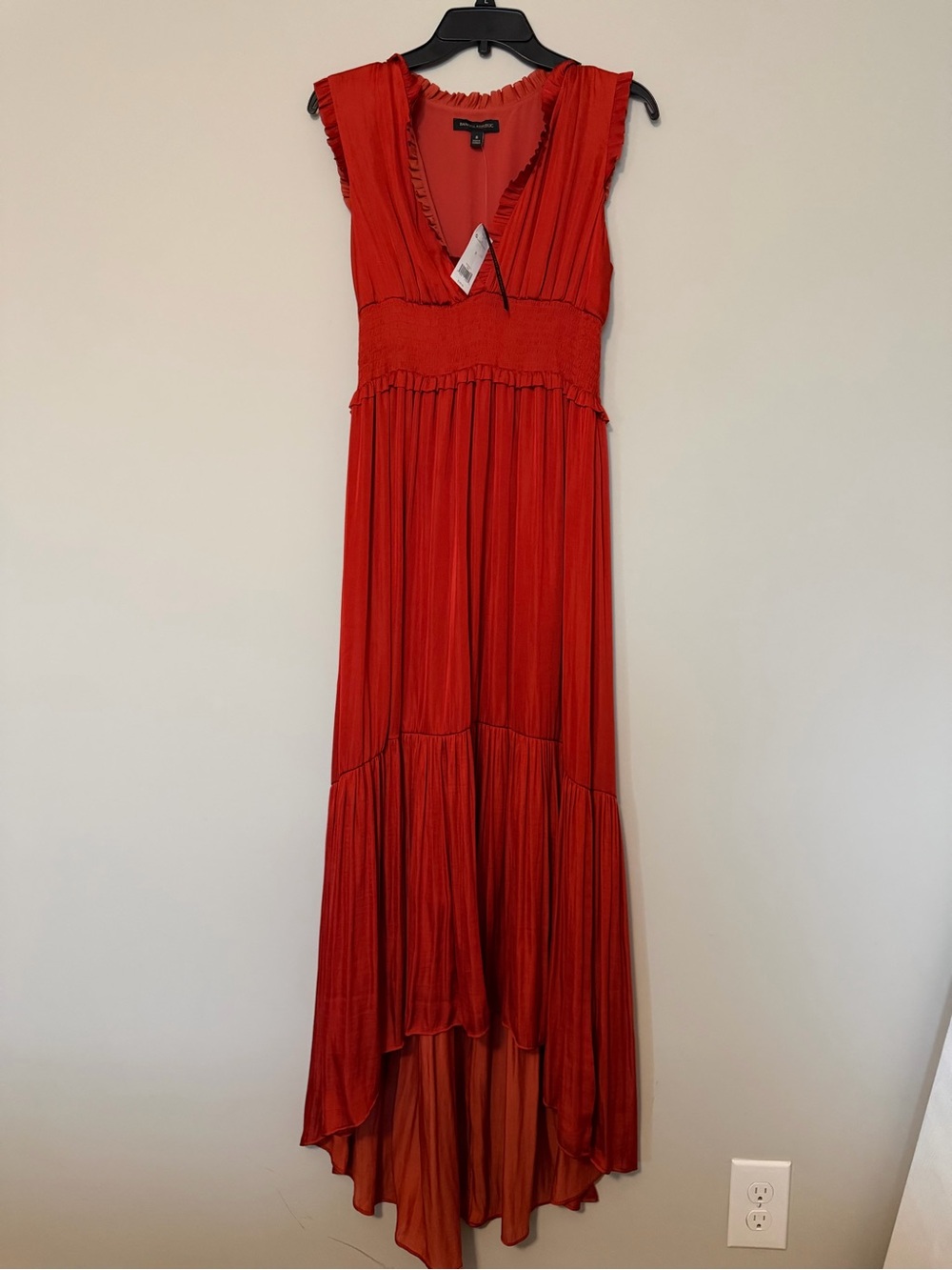 Banana Republic Pleated High-Low Maxi Dress NWT Rust Orange Smocked V-Neck 8